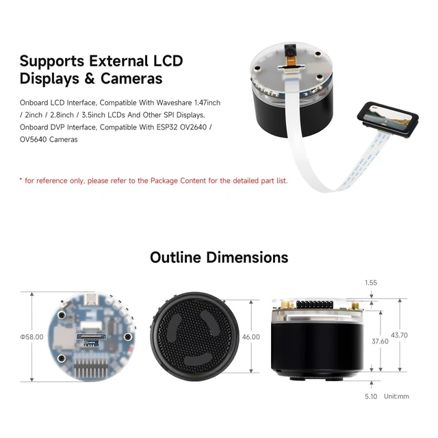Alt view image 7 of 7 - ESP32-S3 AI Smart Speaker Development Board, Dual Microphones, Noise Reduction, RGB Lighting, External Display & Camera Support