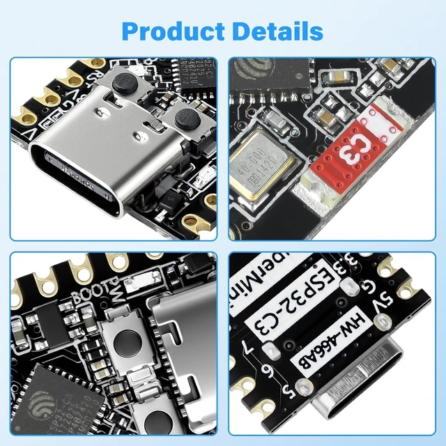 Alt view image 5 of 6 - 4Pcs ESP32-C3 Mini Development Board,ESP32 Supermini Board with WiFi/Bluetooth 5.0 ESP32 Mini Module, RISC-V 32-bit CPU, 160MHz, 400KB SRAM, Ideal for IoT Arduin0 Wearables & Smart Home(4-Pack)