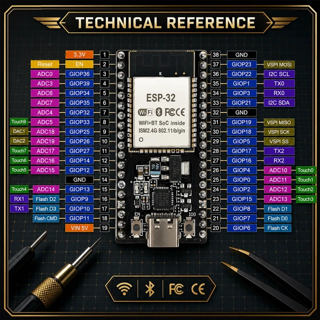 Alt view image 6 of 7 - 3-Pack ESP32-DevKitC-32 Development Board, Type-C, 38-Pin | ESP-32D chip, WiFi and Bluetooth dual-core, for IoT, smart home, and MCU development projects