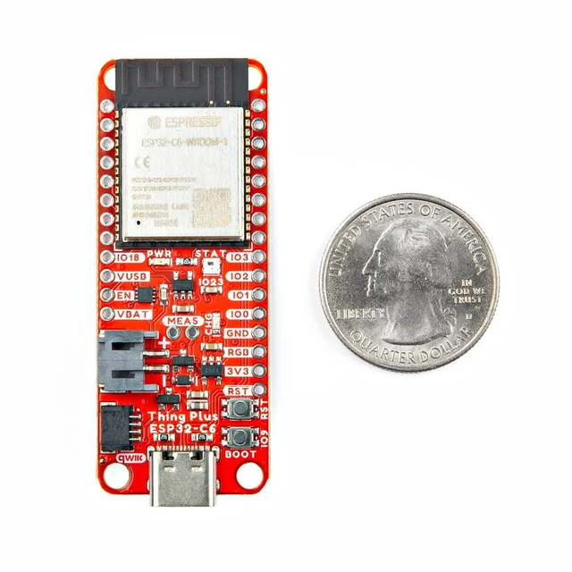 Alt view image 5 of 6 - Thing Plus - ESP32-C6, ESP32-C6 WROOM-1-N16 Module with Wireless Capabilities and a Single core Microprocessor, USB-C and SD, Dimensions: 2.55" x 0.9"