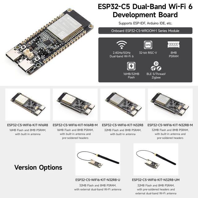 Alt view image 3 of 7 - ESP32-C5-Dual-Band Wi-Fi 6 IoT Gateway Dev Board with RISC-V Processor, BLE 5, Zigbee & Thread, 240MHz CPU, 384KB Static Ram, 16MB Flash, with Pre-soldered Pins