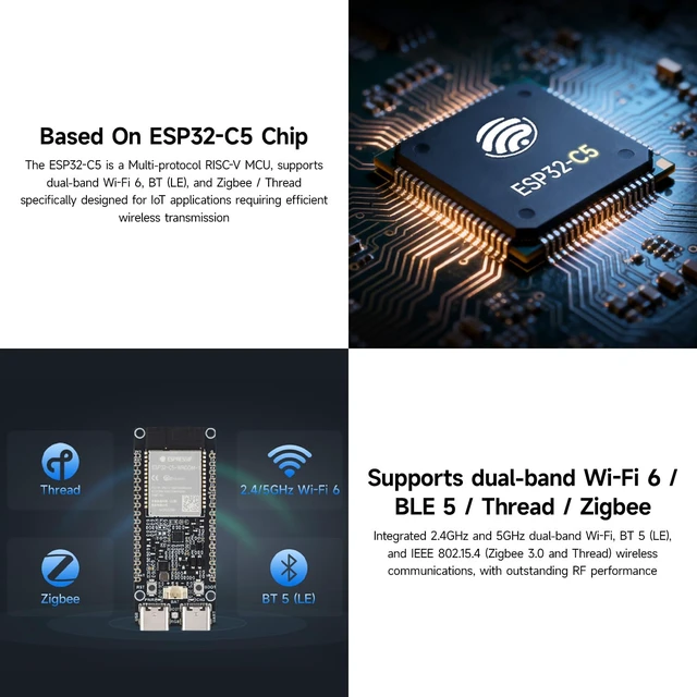 Alt view image 5 of 7 - ESP32-C5-Dual-Band Wi-Fi 6 IoT Gateway Dev Board with RISC-V Processor, BLE 5, Zigbee & Thread, 240MHz CPU, 384KB Static Ram, 16MB Flash, with Pre-soldered Pins