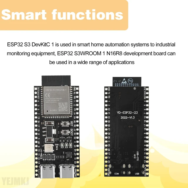 Alt view image 2 of 6 - 3pcs ESP32 S3 Development Board N16R8 ESP WROOM 32 S3 WiFi+Bluetooth | IoT Type-C Core Board Development Hat WiFi + Bluetooth MCU Module, Dual Type-C ESP32-S3 DevKitC 1