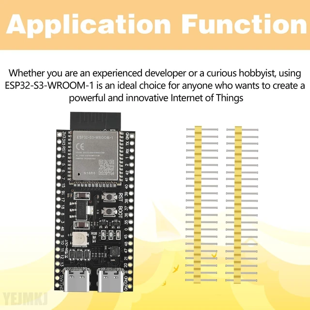 Alt view image 4 of 6 - 3pcs ESP32 S3 Development Board N16R8 ESP WROOM 32 S3 WiFi+Bluetooth | IoT Type-C Core Board Development Hat WiFi + Bluetooth MCU Module, Dual Type-C ESP32-S3 DevKitC 1