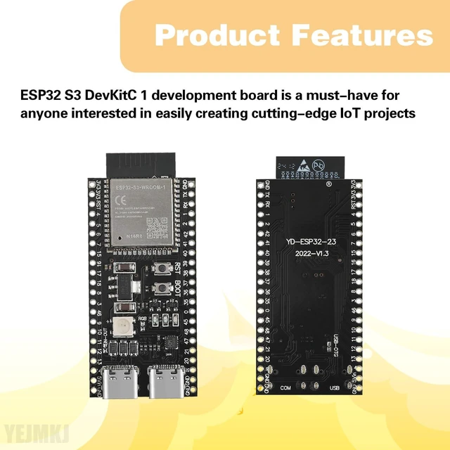 Alt view image 5 of 6 - 3pcs ESP32 S3 Development Board N16R8 ESP WROOM 32 S3 WiFi+Bluetooth | IoT Type-C Core Board Development Hat WiFi + Bluetooth MCU Module, Dual Type-C ESP32-S3 DevKitC 1