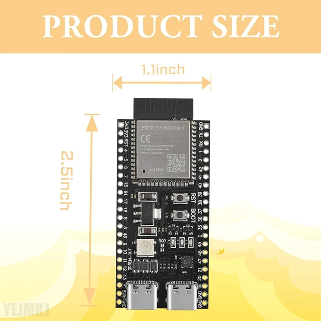 Alt view image 6 of 6 - 3pcs ESP32 S3 Development Board N16R8 ESP WROOM 32 S3 WiFi+Bluetooth | IoT Type-C Core Board Development Hat WiFi + Bluetooth MCU Module, Dual Type-C ESP32-S3 DevKitC 1