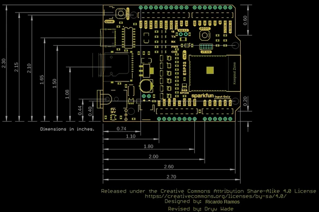 Alt view image 5 of 5 - IoT RedBoard - ESP32 Development Board -ESP32 WROOM MCU Module USB-C Connector Qwiic Connector MicroSD Card -ESP32 Dimensions: 2.3in x 2.7in x 1.08in