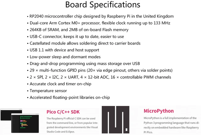 Alt view image 4 of 7 - 2PCS RP2040-Zero Mini Board, Pico-Like MCU Board Based on Raspberry Pi MCU RP2040, Dual-Core Arm Cortex M0+ Processor, Onboard 2MB Flash Memory, Type-C USB Connector, Support C/C++MicroPython