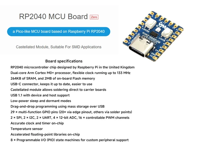 Alt view image 2 of 5 - RP2040-Zero, RP2040 Microcontroller Pico-Like MCU Development Board, Dual-Core Arm Cortex M0+ Processor, 2MB of Flash Memory