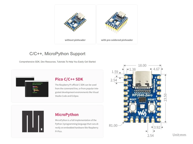 Alt view image 5 of 5 - RP2040-Zero, RP2040 Microcontroller Pico-Like MCU Development Board, Dual-Core Arm Cortex M0+ Processor, 2MB of Flash Memory