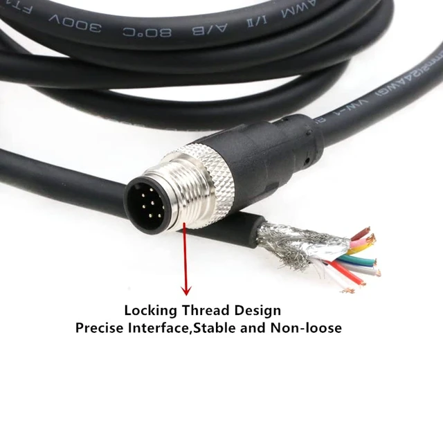 Alt view image 3 of 5 - M12 A Code 8 pin Male to Flying Leads Industrial Sensor Signal Cable for IO Link Fieldbus Module Device Network (10m)