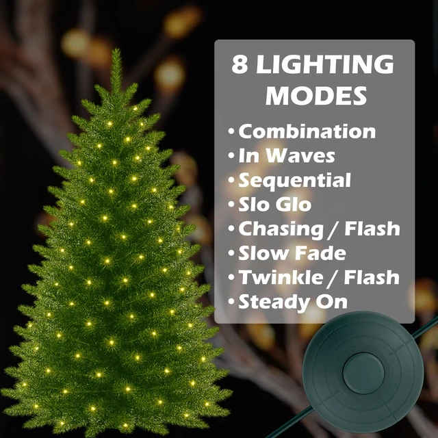 Alt view image 4 of 6 - Lights Mode Power Cord for Christmas X-Mas Tree Lights, Holiday Lighting, LED String Light 1/2in TS-LU6W TS-LU13W TS-8W29V TS-13W29V TS-18W28V TS-20WL12V TS-26W29V TS-48W29V (8 Light Modes)