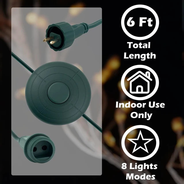 Alt view image 6 of 6 - Lights Mode Power Cord for Christmas X-Mas Tree Lights, Holiday Lighting, LED String Light 1/2in TS-LU6W TS-LU13W TS-8W29V TS-13W29V TS-18W28V TS-20WL12V TS-26W29V TS-48W29V (8 Light Modes)