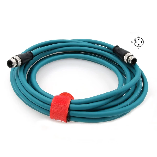 Alt view image 2 of 4 - M12 4Pin D-Code Male to D-Code Male Extension Ethernet Shielded Cat5 Cable (10M, Blue)