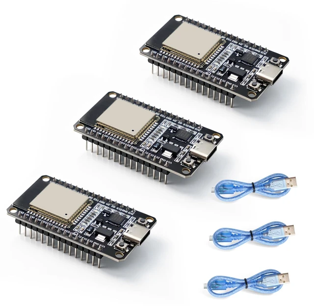 Main image of 3 Pack ESP32 Development Boards with Type-C Cables, 30-Pin WiFi + Bluetooth Dual Core ESP-32 Microcontroller, CP2102 Chip, Compatible with Arduino IDE for IoT Smart Home & DIY Projects