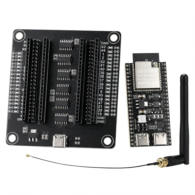 Main image of ESP32-S3 N16R8 Development Board Kit, 16MB Flash 8MB PSRAM, Dual USB-C, GPIO LED Debug Shield with Dual 2.54mm Headers, External IPEX-to-SMA Antenna, WiFi Bluetooth 5 LE