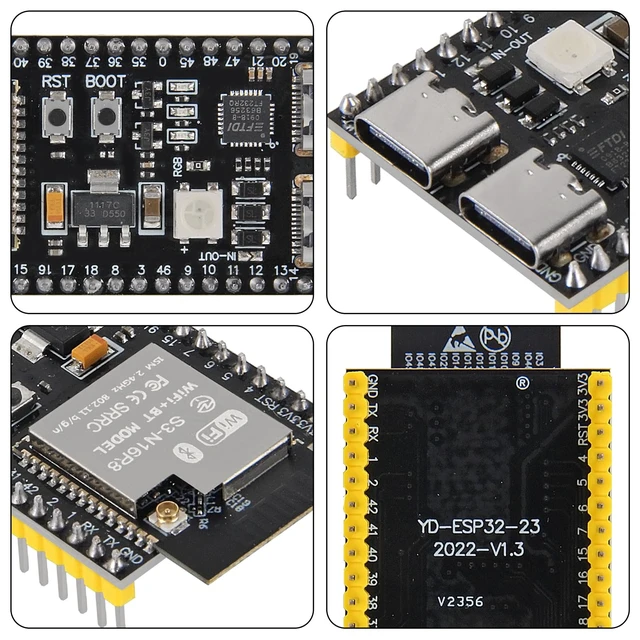 Alt view image 6 of 7 - 2Pack ESP32-S3 Type-C Development Board N16R8 MCU with Dual-Mode Wi-Fi Bluetooth with Antenna Base Compatible with Arduino IoT ESP32-S3-WROOM-1