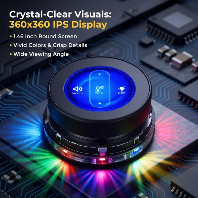 Alt view image 4 of 7 - ESP32 Rotary Display, 1.46" 360x360 IPS, 8MB PSRAM | ESP32-S3 HMI, Home Assistant Compatible, ESPHome Ready, Ar duino LVGL Support, 16MB Flash, IoT Development Board