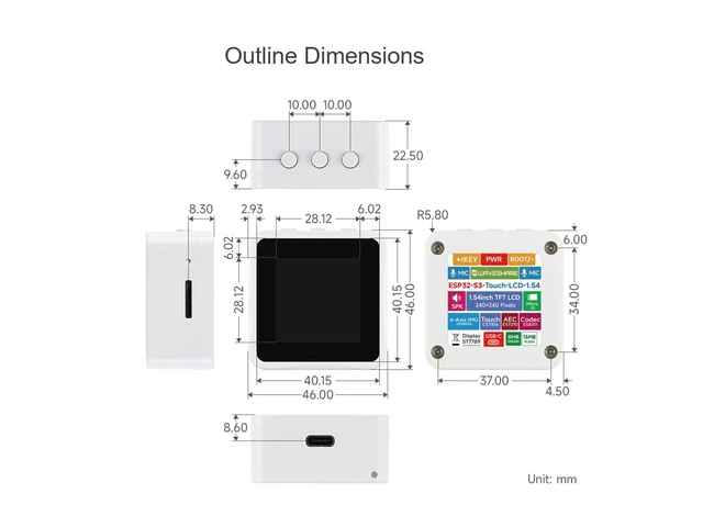 Alt view image 7 of 7 - ESP32-S3 1.54inch Touch LCD Development Board, with 240 × 240 Pixels 262K Color Display, Dual Microphones, 6-Axis Sensor, Integrate 2.4GHz Wi-Fi and BLE 5, Support AI Speech Interaction