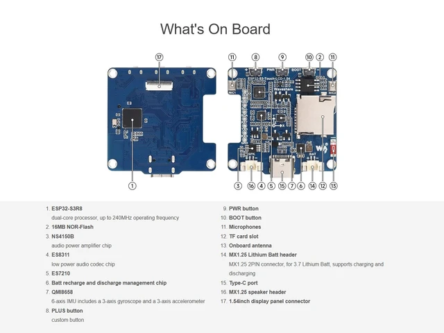 Alt view image 6 of 7 - ESP32-S3 1.54inch Touch LCD Development Board, with 240 × 240 Pixels 262K Color Display, Dual Microphones, 6-Axis Sensor, Integrate 2.4GHz Wi-Fi and BLE 5, Support AI Speech Interaction