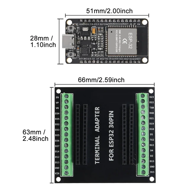 Alt view image 4 of 6 - 3Set ESP32 CP2102 Type C 30pin Development Board GPIO Breakout Board Type-C USB Dual Interface ESP32 Shield 30P WiFi+Bluetooth Dual Core ESP-32 Expansion Board