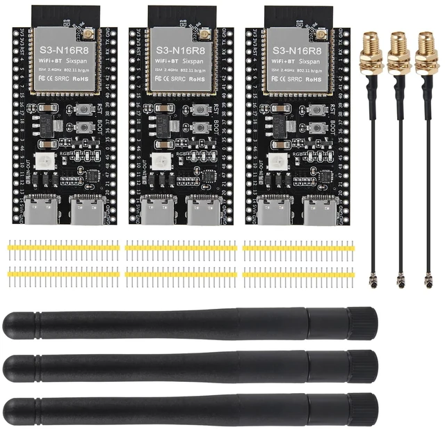 Main image of 3Set ESP32 S3 N16R8 Development Board Type-C WiFi+Bluetooth Internet of Things ESP32-S3 Dual Type-C Core Board ESP32-S3-DevKit with Antenna + IPEX - Unwelded
