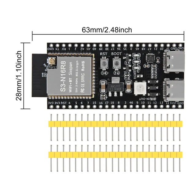 Alt view image 6 of 6 - 3Set ESP32 S3 N16R8 Development Board Type-C WiFi+Bluetooth Internet of Things ESP32-S3 Dual Type-C Core Board ESP32-S3-DevKit with Antenna + IPEX - Unwelded