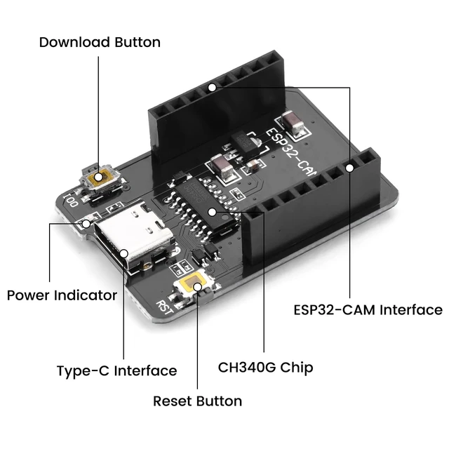 Alt view image 3 of 6 - 2Pcs ESP32-CAM-MB Development Board Type-C to Serial Port CH340G ESP32 Board with 2MP OV2640 Camera Module 8MB PSRAM Dual Module