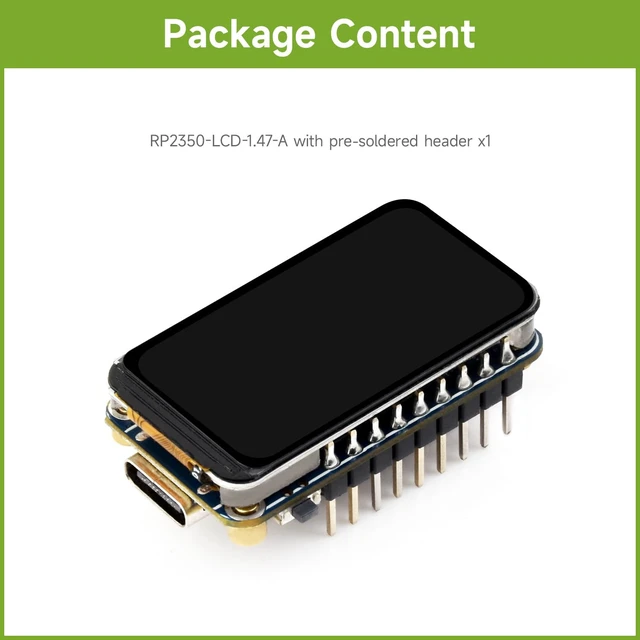 Alt view image 2 of 6 - RP2350 1.47inch Display Development Board, 172×320, 262K Color, RP2350 Dual-core Microcontroller, 150MHz, with Colorful RGB LED, Type-C USB Port, with Header