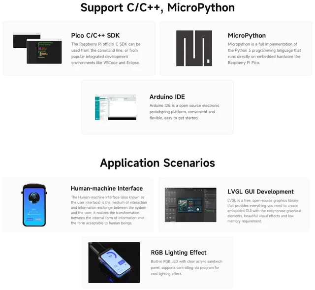 Alt view image 5 of 6 - RP2350 1.47inch Display Development Board, 172×320, 262K Color, RP2350 Dual-core Microcontroller, 150MHz, with Colorful RGB LED, Type-C USB Port, with Header