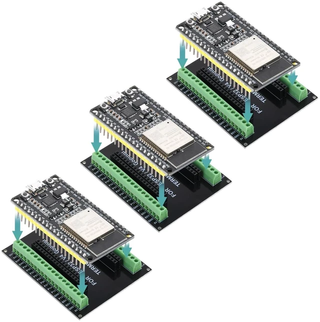 Main image of 3PCS Esp32 Dev Board with 38Pin GPIO & Breakout Board Shield | Esp32 Development Board, 2.4GHz Dual-Mode WiFi + BT 4.2 Dual-Core Microcontroller, Support STA/AP/STA+AP