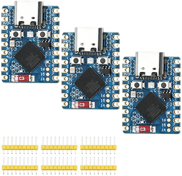 Main image of 3Pcs ESP32-S3 Mini Development Board,ESP32 Supermini Board with WiFi/BT 5.0 ESP32-S3FH4R2,Dual-Core CPU, 240MHz, 512KB SRAM, 4MB Flash 2MB PSRAM for IoT Arduin0 Wearables & Smart Home (Blue-Board)