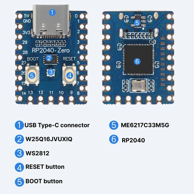 Alt view image 3 of 7 - 6pcs RP2040-Zero Board,RP2040 Microcontroller Based PICO Development Boards | Dual-Core Arm Cortex M0+ 133MHz, 2MB Flash, 264KB SRAM, Type-C, Support C/C++ & MicroPython, for IoT DIY Embedded Projects