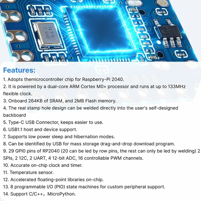 Alt view image 4 of 7 - 6pcs RP2040-Zero Board,RP2040 Microcontroller Based PICO Development Boards | Dual-Core Arm Cortex M0+ 133MHz, 2MB Flash, 264KB SRAM, Type-C, Support C/C++ & MicroPython, for IoT DIY Embedded Projects