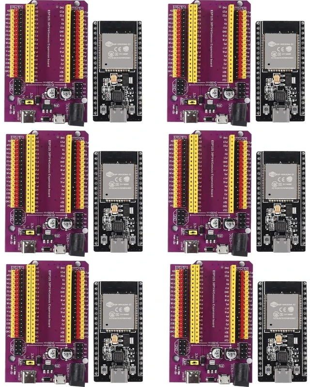 Main image of 6-Pack ESP32 WROOM Development Board, Type-C, CP2102 Chip | 38-pin narrow expansion breakout shield, 2.4GHz WiFi Bluetooth dual-core, for smart home IoT prototyping