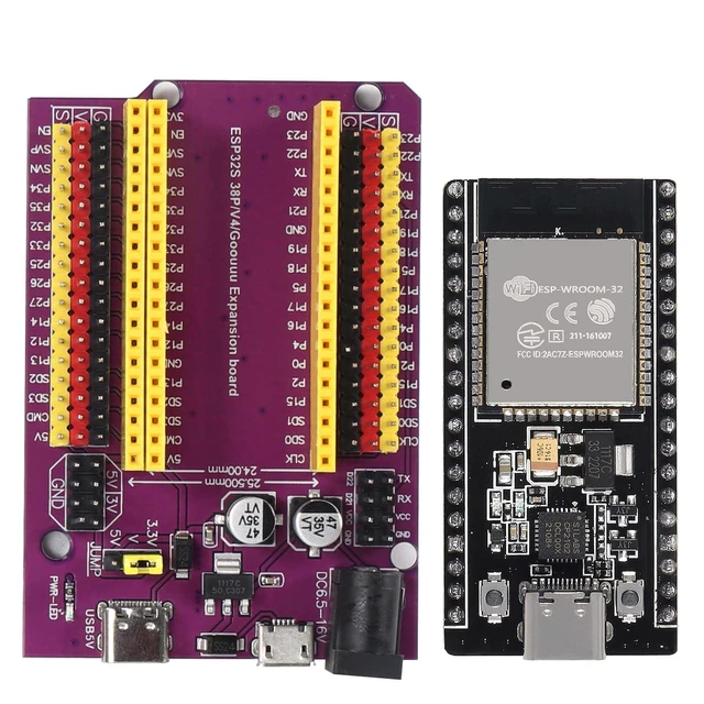 Alt view image 3 of 7 - 6-Pack ESP32 WROOM Development Board, Type-C, CP2102 Chip | 38-pin narrow expansion breakout shield, 2.4GHz WiFi Bluetooth dual-core, for smart home IoT prototyping