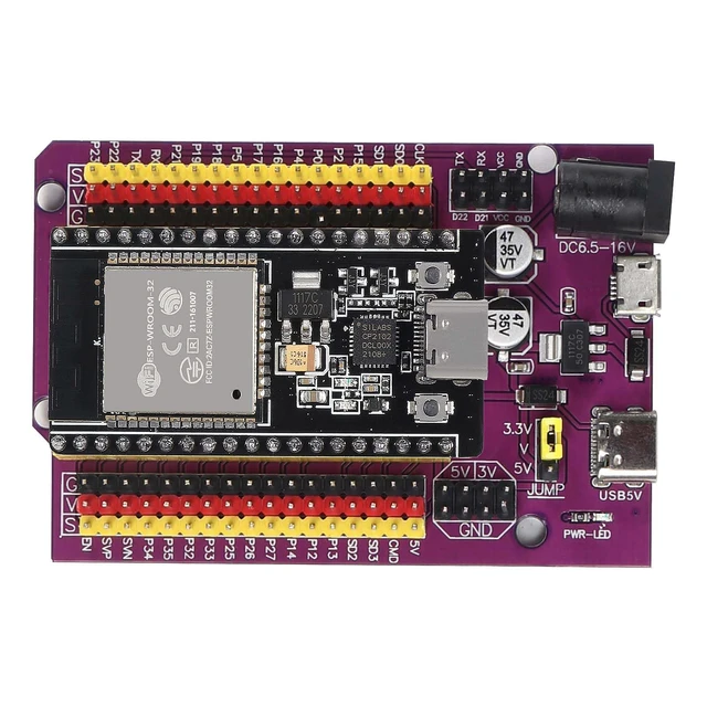 Alt view image 4 of 7 - 6-Pack ESP32 WROOM Development Board, Type-C, CP2102 Chip | 38-pin narrow expansion breakout shield, 2.4GHz WiFi Bluetooth dual-core, for smart home IoT prototyping