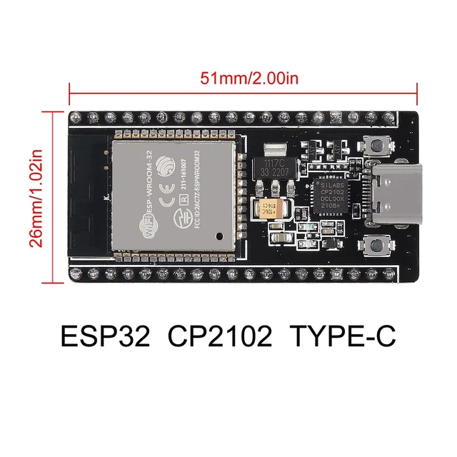 Alt view image 7 of 7 - 6-Pack ESP32 WROOM Development Board, Type-C, CP2102 Chip | 38-pin narrow expansion breakout shield, 2.4GHz WiFi Bluetooth dual-core, for smart home IoT prototyping