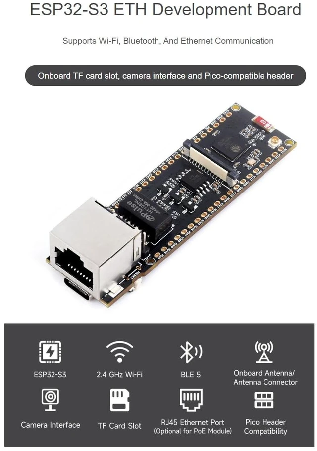Alt view image 2 of 7 - ESP32-S3 PoE ETH Development Board Based on ESP32-S3R8,Ethernet Module | 10/100Mbps RJ45 Ethernet Port,Dual Core Processor,Support Wi-Fi & Bluetooth