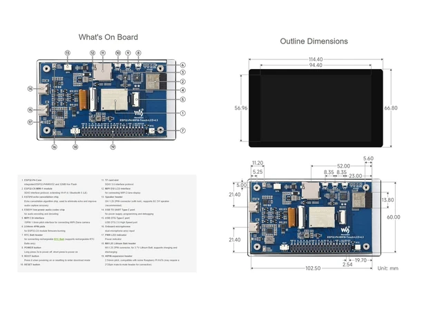 Alt view image 7 of 7 - ESP32-P4-WIFI6 4.3inch LCD Development Board with 5MP OV5647 Camera | 480×800 Resolution 5-Point Capacitive Touch Display,Based on ESP32-P4 and ESP32-C6,Supports AI Speech Interaction