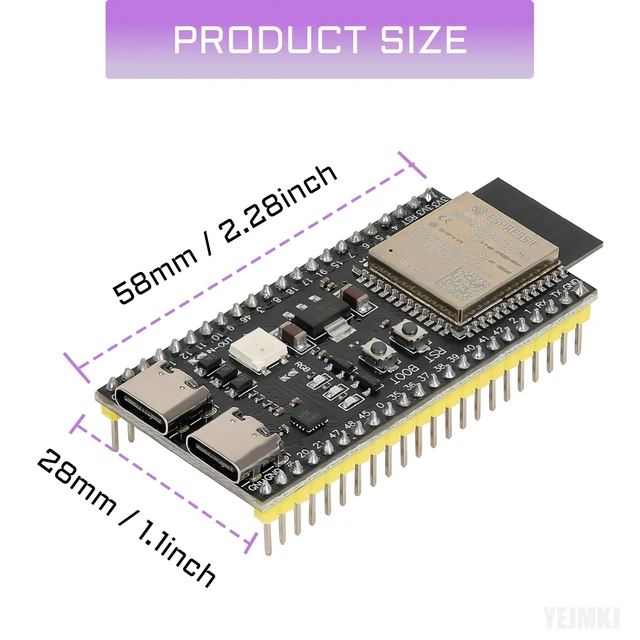 Alt view image 5 of 6 - 2pcs ESP32 S3 Development Board ESP32-S3-DevKitC-1-N16R8 MCU Module | Dual Type-C WiFi + Bluetooth ESP32-S3-WROOM-1 Cores Microcontroller Processor Integrates Complete Wi-Fi and BLE Functions