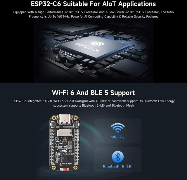 Alt view image 5 of 7 - ESP32-C6 1.47inch Touch Display Development Board, 172×320 Resolution, 262K Display Color, Supports Wi-Fi 6 / BLE 5, 160MHz RISC-V Processor