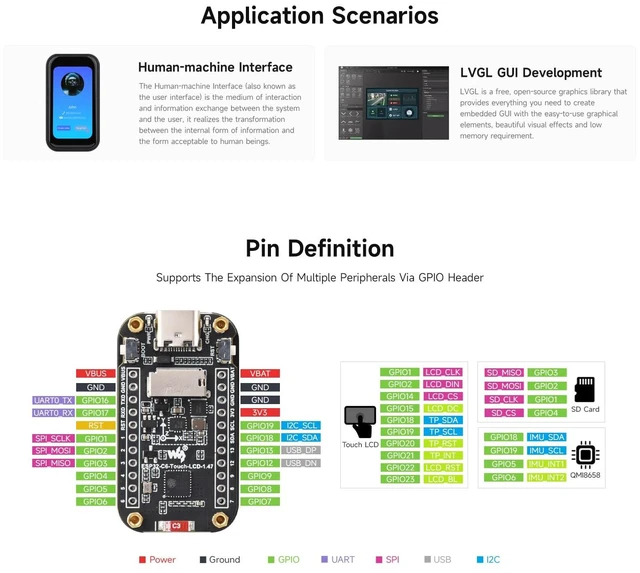 Alt view image 6 of 7 - ESP32-C6 1.47inch Touch Display Development Board, 172×320 Resolution, 262K Display Color, Supports Wi-Fi 6 / BLE 5, 160MHz RISC-V Processor