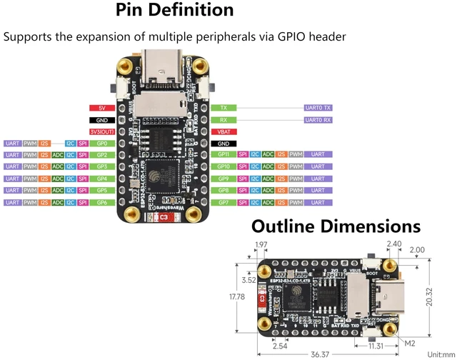 Alt view image 6 of 7 - ESP32-S3 1.47inch LCD Display Development Board with Pre-Soldered Header, 172x320 Resolution, 262K Display Color, Supports 2.4GHz Wi-Fi/BLE 5, 240MHz LX7 Dual-Core Processor, ESP32 with Display