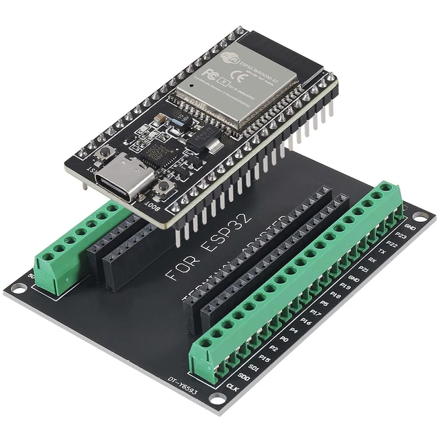 Alt view image 2 of 7 - 3-Pack ESP32 Development Board with Breakout Shield, Type-C, 38-Pin | Solderless screw terminals, 2.4GHz WiFi Bluetooth dual-core module, for smart home IoT prototyping