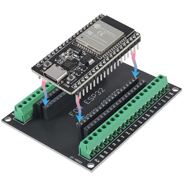 Alt view image 5 of 7 - 3-Pack ESP32 Development Board with Breakout Shield, Type-C, 38-Pin | Solderless screw terminals, 2.4GHz WiFi Bluetooth dual-core module, for smart home IoT prototyping