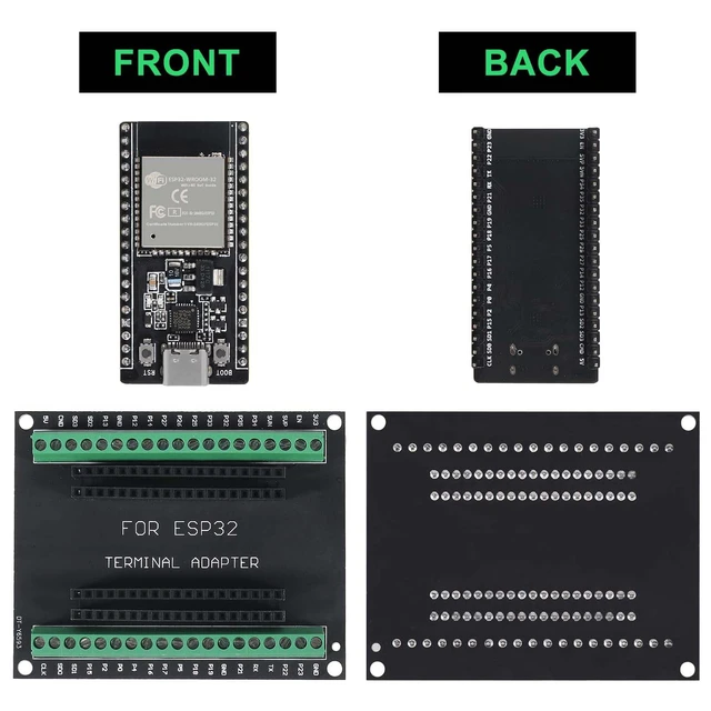 Alt view image 6 of 7 - 3-Pack ESP32 Development Board with Breakout Shield, Type-C, 38-Pin | Solderless screw terminals, 2.4GHz WiFi Bluetooth dual-core module, for smart home IoT prototyping