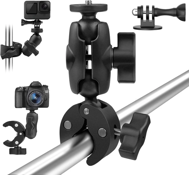 Main image of Taisioner Super Camera Clamp Mount Double Socket Arm | 1/4"-20 Ball Head Adapter for GoPro AKASO DJI Action Insta360 or DSLR Digital Camera Monitor/LED Lights/
