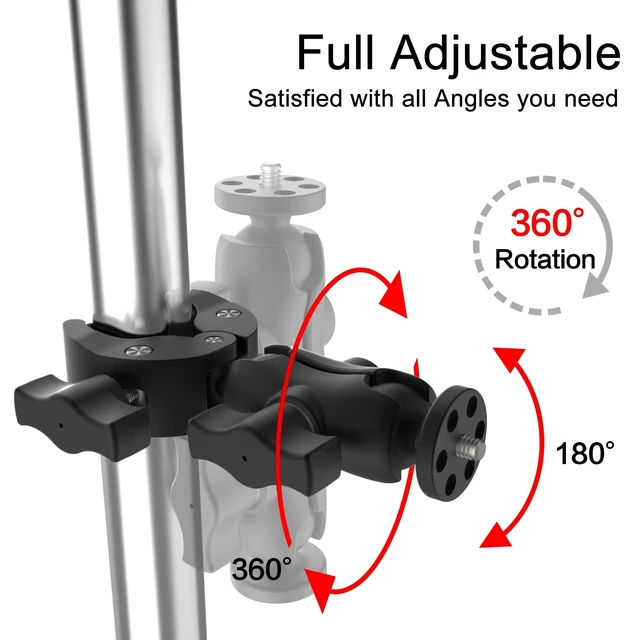 Alt view image 3 of 7 - Taisioner Super Camera Clamp Mount Double Socket Arm | 1/4"-20 Ball Head Adapter for GoPro AKASO DJI Action Insta360 or DSLR Digital Camera Monitor/LED Lights/