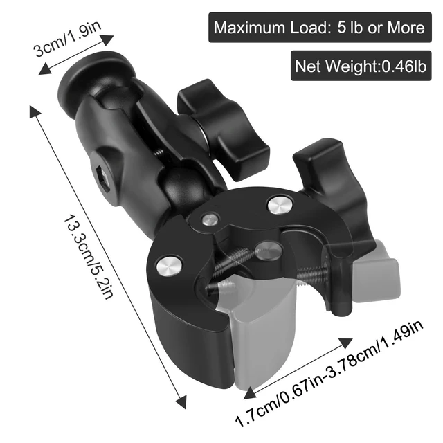 Alt view image 5 of 7 - Taisioner Super Camera Clamp Mount Double Socket Arm | 1/4"-20 Ball Head Adapter for GoPro AKASO DJI Action Insta360 or DSLR Digital Camera Monitor/LED Lights/